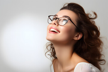 Fototapeta premium woman wearing glasses looking up