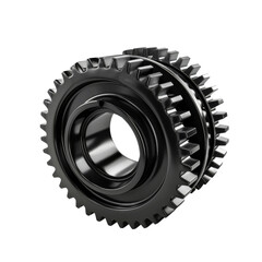 Simple 3d black metal gear on transparent background 