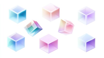 3D geometric cubes with various gradient hologram color shades, isolated on a white background for a realistic and contemporary vector look.