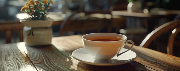 Fototapeta premium Freshly brewed tea in a porcelain cup, 4K hyperrealistic photo
