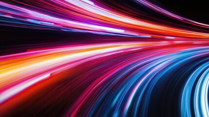 Abstract colorful light trails with a long time exposure motion blur effect, captured in a dynamic vector illustration for modern design needs.