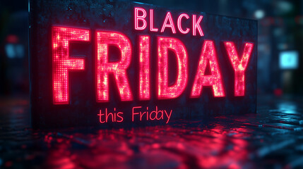 "BLACK FRIDAY" in neon red letters on a black background with a percentage icon and "this Friday" in the corner