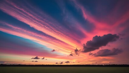 Obraz premium Landscape photograph featuring a vibrant and dramatic sky sunset sky.