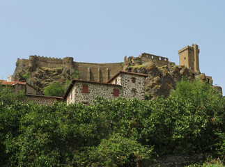 View of the Castle of Polignac from the village. Auvergne. France. 