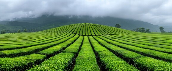 Lush green tea plantations in the countryside