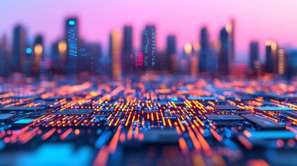 Fototapeta premium High-tech city with virtual real estate data, property investments, digital innovation
