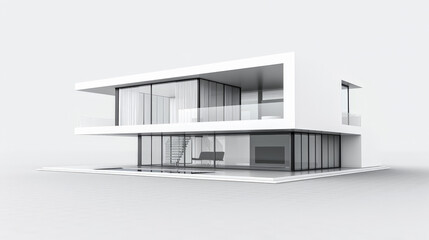 simple modern white house model isolated on white