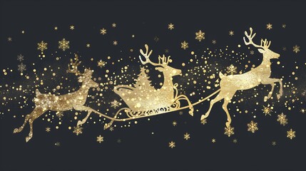 Golden Reindeer Pulling Santa's Sleigh Through a Snowy Night