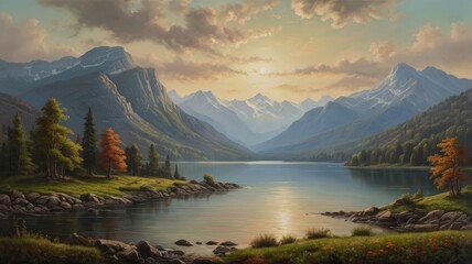 Fototapeta premium Tranquil Mountain Lake at Sunset