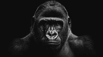 Obraz premium Intense Gaze: Detailed Black and White Gorilla Portrait. Generative AI