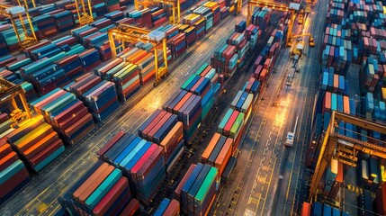 Logistics center with many shipping containers. AI Generated