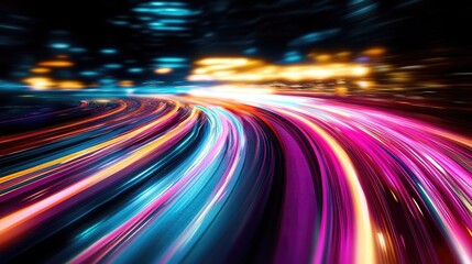 Obraz premium Colorful motion blur light trails captured in a long exposure vector illustration, showcasing a vibrant and energetic design.