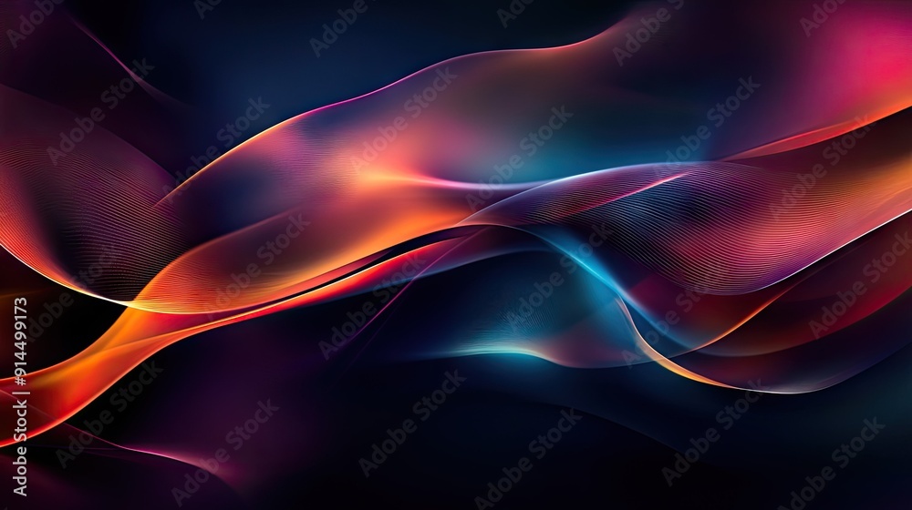 Poster dark abstract background with glowing waves, creating a mysterious and captivating design. perfect f