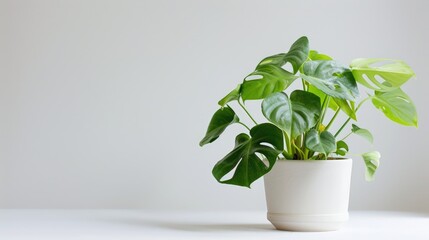 Potted Monstera on a white backdrop.