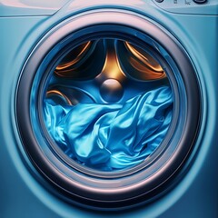 Realistic Soft Color Washing Machine with Blue Clothes Inside v 6