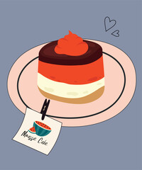 Cute Illustration with Watermelon Mousse Cake Taste