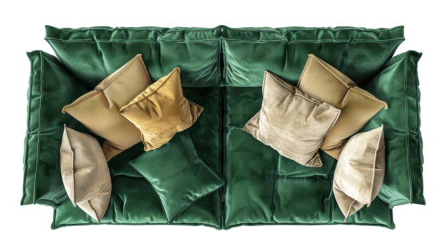 Cozy green sofa top view on transparent background - Powered by Adobe