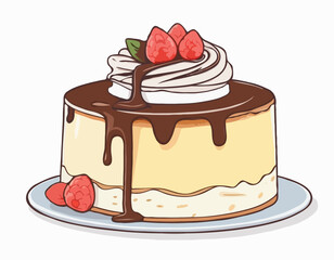 Cheese cake with chocolate cream isolated on white background 