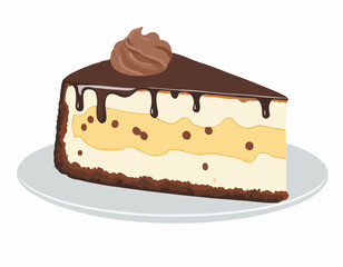 Cheese cake with chocolate cream isolated on white background 