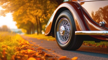 Classic Car on a Fall Road