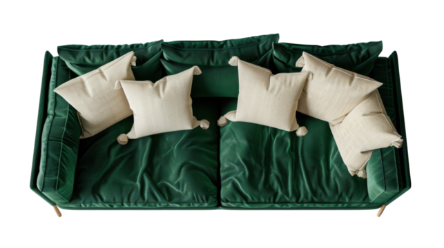 Cozy green sofa top view on transparent background - Powered by Adobe