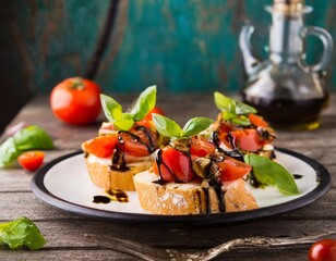 Gourmet Bruschetta with Tomato, Basil, and Balsamic Glaze