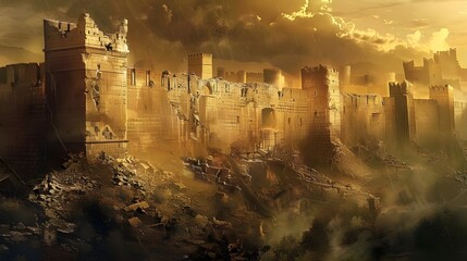 Jericho's walls are destroyed. crumbling walls of a medieval castle fort. The Stunning Ramparts of Jericho Were Topped Off by Tactical Brilliance in Detailed Detail. Jericho's walls collapse