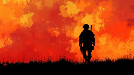 Fototapeta premium A silhouette of a soldier in the war