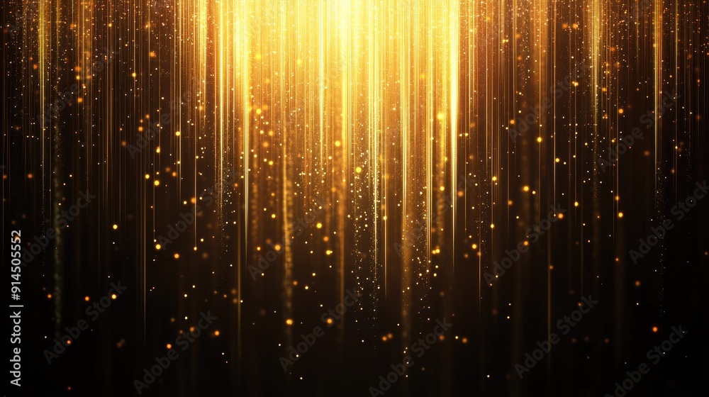 Fototapete glowing gold vertical lines with sparkle on dark background, creating a luxurious design with copy s