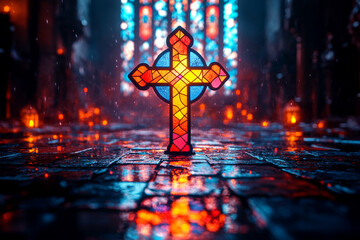 a Christian cross displayed in a spiritual setting