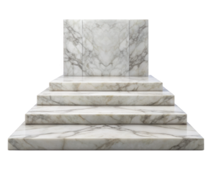 Marble Steps With Natural Veining featuring a polished surface and elegant design, perfect for architectural projects. Isolated on transparent background, png.