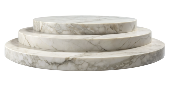 Tiered Marble Platform With Veins showcasing a smooth, polished surface and layered design, ideal for displays or architectural elements. Isolated on transparent background, png.