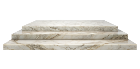 Tiered Marble Steps With Veins showcasing a smooth, polished surface and elegant design, ideal for architectural elements. Isolated on transparent background, png.