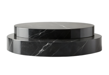 Black Marble Platform With Veins showcasing a smooth, polished surface and elegant design, ideal for displays or architectural elements. Isolated on transparent background, png.