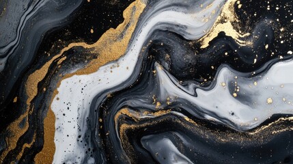 Obraz premium Marble background with elegant black and gold fluid art painting, perfect for luxurious and sophisticated visual themes.