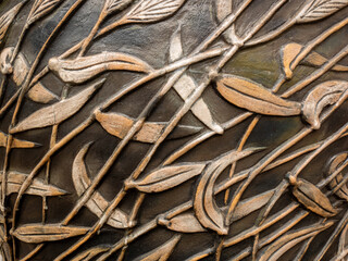 Background of Many Golden Leaves together in a Black Vase