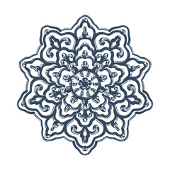 Monochrome mandala isolated on white background.  Hand-drawn illustration. Vector.
