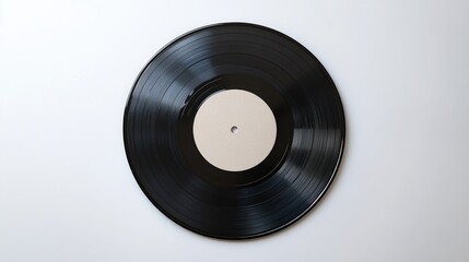 Obraz premium A black vinyl record stuck on a white wall