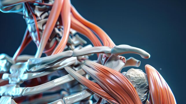 3D illustration of the human clavicle with surrounding anatomical structures, Human Body Anatomy, clavicular study
