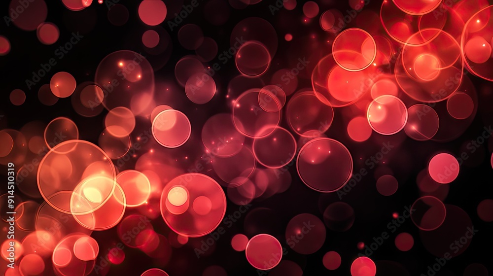 Poster red and black gradient background with geometric patterns of light circles and bubbles, ideal for ab