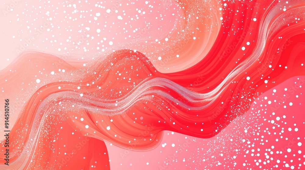 Fototapete red wave-themed abstract background with white dot embellishments, creating a vibrant and modern des