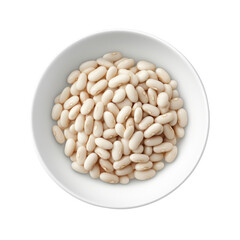 Boiled white beans in a bowl on a plain background