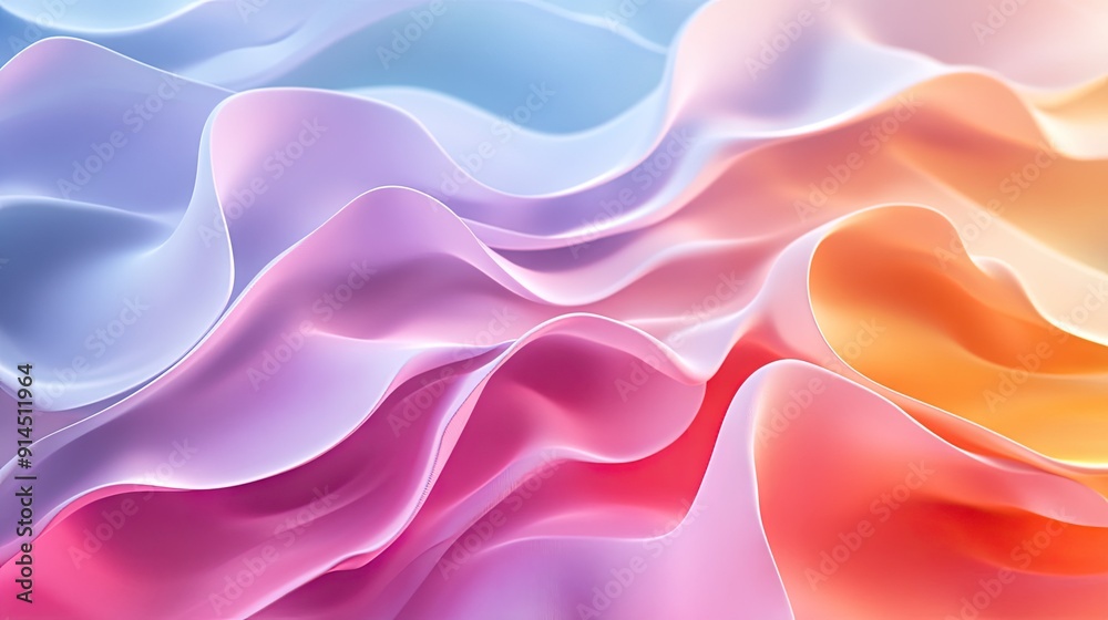Poster soft and minimal wavy fluid abstract design with flowing gradients, perfect for creating sleek and m