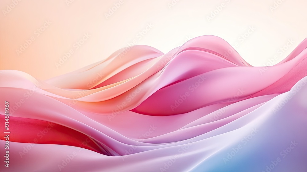 Poster soft and minimal wavy fluid abstract design with flowing gradients, perfect for creating sleek and m