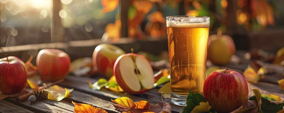 Glass of fresh apple cider, 4K hyperrealistic photo
