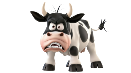 Cartoon angry cow on transparent background