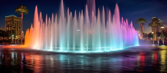 Illuminated Fountain Show in City