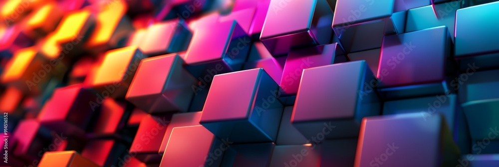Poster a colorful image of blocks with a blue square in the middle. the blocks are arranged in a way that c