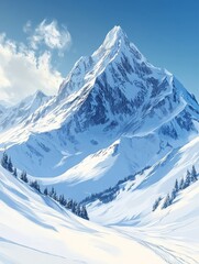 Fototapeta premium Snowy Mountain Peak Landscape