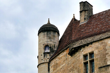 Fototapeta premium A tower of Chateau de Beynac located in Beynac et Cazenac a fortified town in the Dordogne, France 